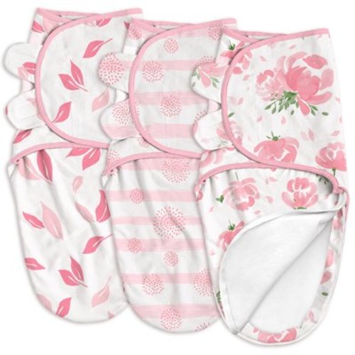 Gllquen Baby 3-Pack Baby Swaddles with Zipper 0-3 Months - Newborn Wearable Sleep Sacks Blanket Wrap for Girls, Pink Floral