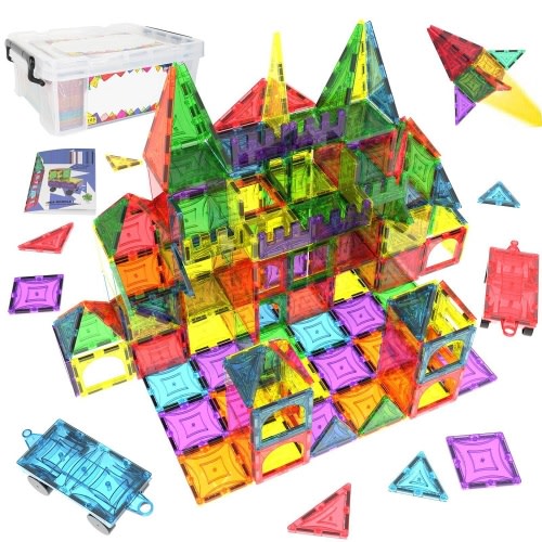 108pcs Magnet Tiles Magna Award Winning Building Magnetic Toy with Bin
