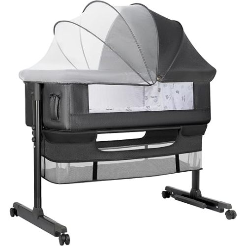 Baby Bassinet, Baby Basinet Bedside Sleeper, Easy to Fold Portable Crib Side Bassinet 2024new Style Girl/boy bassinets (Dark Gray)