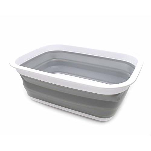 SAMMART 9.2L (2.37Gallon) Collapsible Tub - Portable Outdoor Picnic Basket/Crater - Foldable Shopping Bag - Space Saving Storage Container (M, Gray)