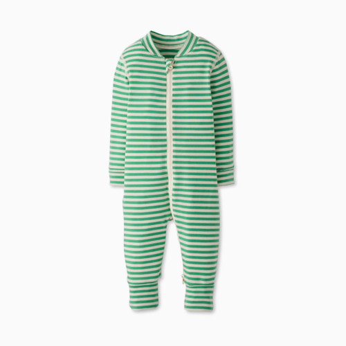 Hanna Andersson Baby 2-Way Zip Sleeper in HannaSoft - Green Spruce/Ecru, 0-3 M