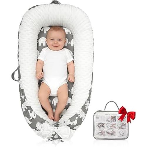 Baby Lounger | Organic Cotton Infant Lounger | Reversible, Adjustable & Portable Floor Lounger | Soft, Breathable, Washable Cover