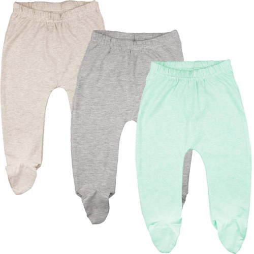 123 Bear Cotton Spandex Baby Pants with feet / Baby leggings with footies 3 Pack
