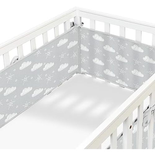 Breathable Mesh Liner for Full-Size Cribs, Long Mesh (Size Covers 3 or 4 Sides) (Cloud mesh)