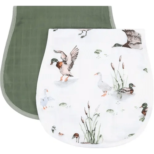 LifeTree Muslin Baby Burp Cloths - 2 Pack 70% Viscose from Bamboo and 30% Cotton Large 22'' by 10'' Absorbent Milk Spit Up Rags - Burping Cloths for Newborn, Girls Boys, MallardDuck & Olive
