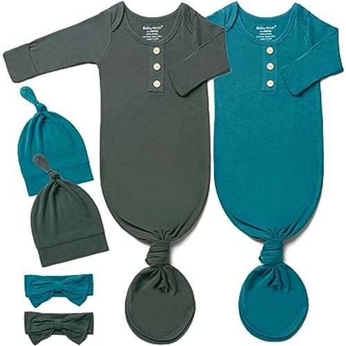 Baby Noah Newborn Knotted Gown Set with Hat and Headband - Buttery Soft Tie Bottom Gown for Baby's Sweet Dreams (2 Packs)