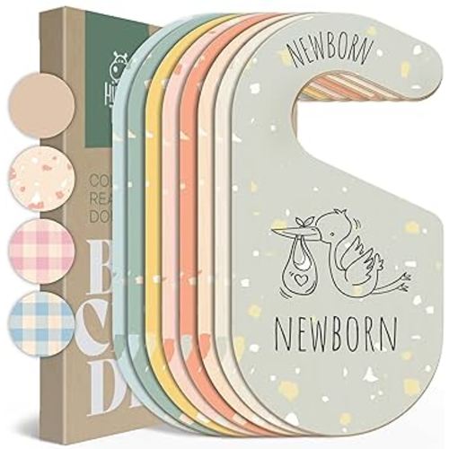 Colorful Baby Size Closet Dividers - Wooden Baby Clothes Organizer for Nursery Decor, Storage & Organization - 8 Pcs of Baby Closet Dividers Ideal as Neutral Nursery Storage Organizers
