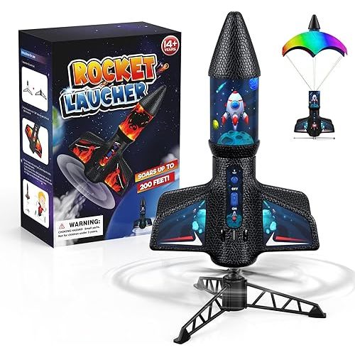 Rocket Launcher for Kids with Launch Set Up to 200 Ft Air Model Rocket Toy with Parachute, Space Ship Outdoor Toys for Ages 8-13 Boy Birthday Gift Birthday Gift for Kids