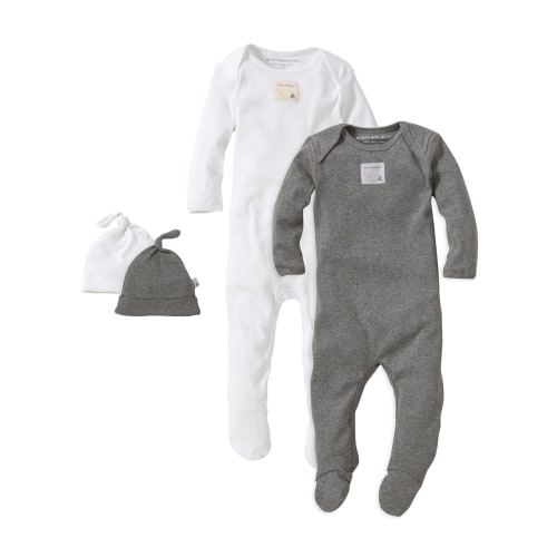 Burt's Bees Baby Organic Cotton Baby Newborn Essentials Jumpsuit & Top Knot Hat, 4-Piece Gift Set, Sizes Peemie-6/9 Months
