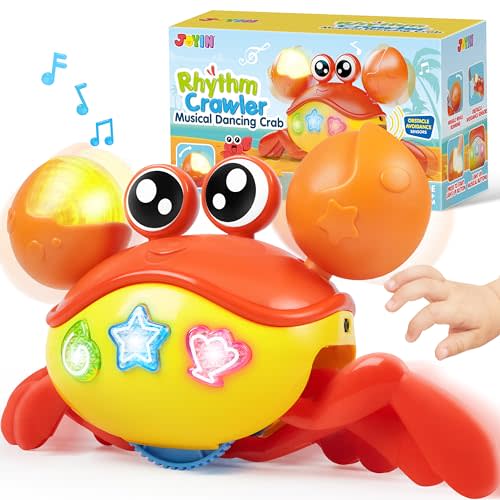 JOYIN Crawling Crab Baby Toy - Tummy Time Toy for Boys Girls, Interactive Big Crab Toy with Intelligent Sensor, Lights Buttons, Dancing Crab Auto-Avoiding Obstacles, Gift for Toddlers