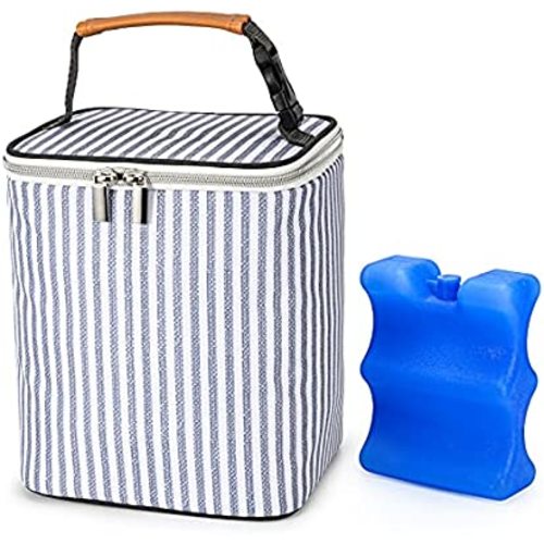 BABEYER Breast Milk Cooler Bag with Ice Pack Fits 4 Baby Bottles Up to 9 Ounce, Baby Bottle Tote Bag Great for Nursing Mom Daycare