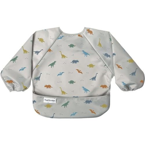Tiny Twinkle Mess Proof Baby Bib, Full Sleeve Bib Outfit, Waterproof Bib for Toddlers, Machine Washable, Tug Proof Closure - Small 6-24 Months - Dinosaur