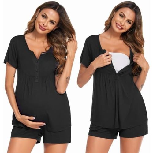 Ekouaer Women's Maternity Nursing Pajama Sets Short Sleeve Postpartum Pajamas Breastfeeding Pregnancy Clothes