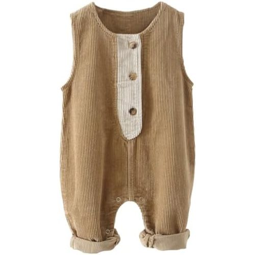 Happy Cherry Infant Baby Boy Girl Corduroy Overalls Romper Adjustable Button Suspender Big Pants Plain Romper Outfit Clothes