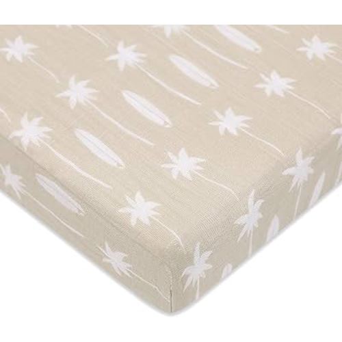 Babyletto 100% Organic Cotton Mini Crib Sheet, GOTS-Certified, Fitted 360°, Ultra-Soft and Breathable Muslin - Beach Bum