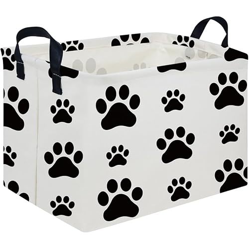 Rectangular Dog Basket,Nursery Hamper,Collapsible canvas kids toy storage box,Kids room storage basket,Pet decor(Dog paw)