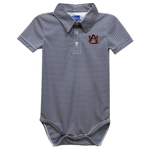 Size: 12M - Auburn Tigers Embroidered Navy Stripe Knit Polo