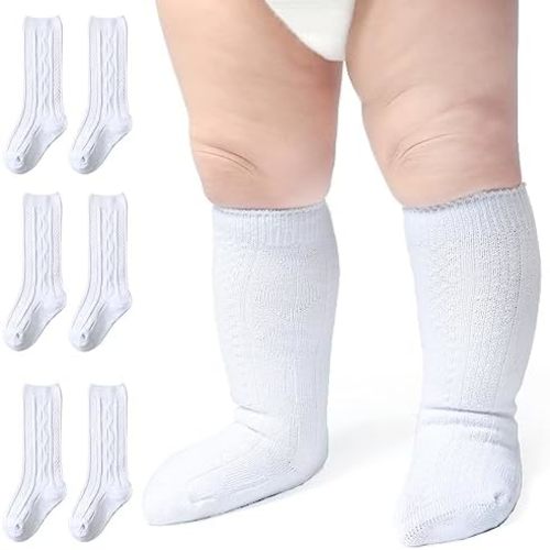 Baby Knee High Socks Girls Newborn Socks Boys Infant Tube Socks Cable Knit Knee High Stockings 0-3/3-6/6-12 Months 3/6 Pairs