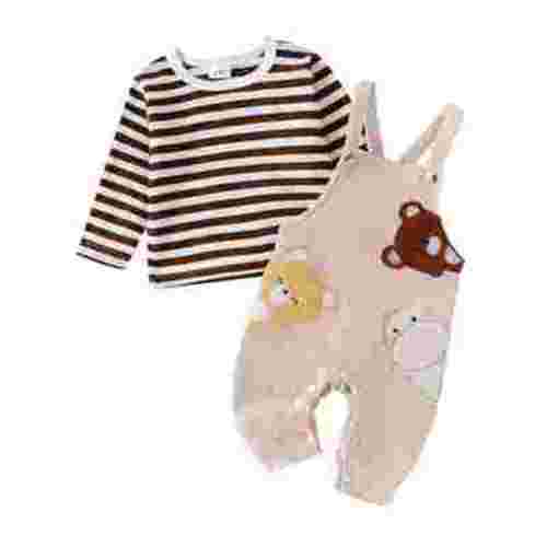 Suealasg Baby Boys Girls Outfit 2Pcs Newborn Spring Fall Clothes 3 6 12 Months Infant Striped Print Long Sleeve Tops Bear Print Overalls Jumpsuit Set