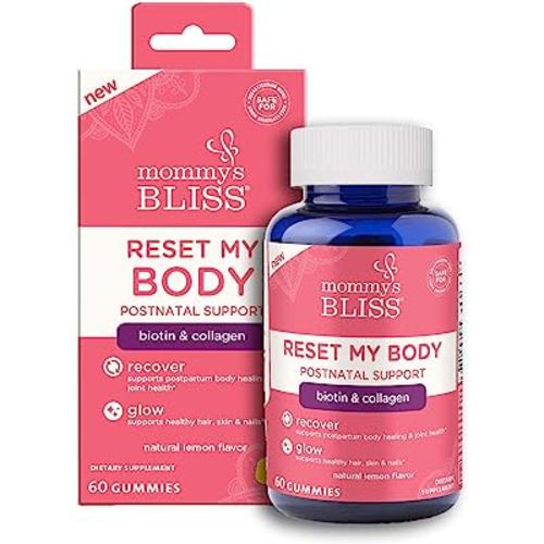 Mommy's Bliss Postnatal Support Reset My Body Gummies with Biotin & Collagen, Supports Postpartum Energy, Healing & Joint Health + Hair, Skin & Nails Health, Gluten Free, 60 Gummies (30 Servings)