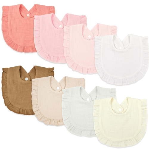 Baby Bibs for Girls Boys 8 Pack Muslin Bibs Drool Bibs Super Absorbent 100% 4-Layer Muslin Cotton Muslin Baby Bibs for Infant Toddler Teething Drooling Bibs Baby Essentials