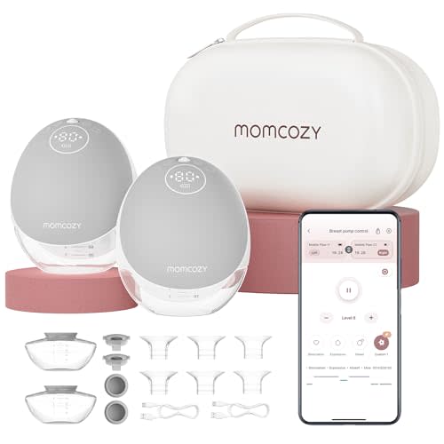 Momcozy Breast Pump Hands Free Mobile Flow | M9, App Discreet Control with Personalized Multi-Modes & 15 Levels, Independent Breastmilk Storage, Wearable Breast Pump M9 24mm, 2 Pack Gray