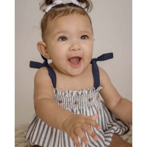 Carmen Linen Bubble Romper, Navy - Cuclie | Maisonette