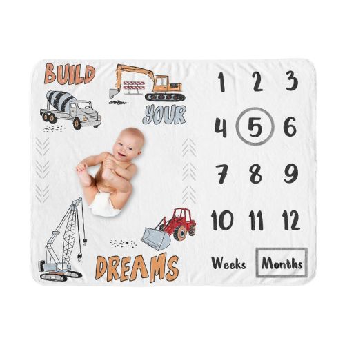 Sweet Jojo Designs Boy Baby Milestone Blanket Construction Truck Red Blue and Grey