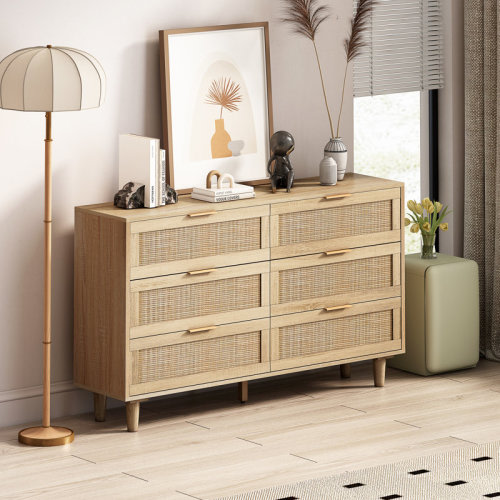 Bay Isle Home™ Ayanna 6 Drawer 51.18" Wide Rattan Storage Dresser & Reviews | Wayfair