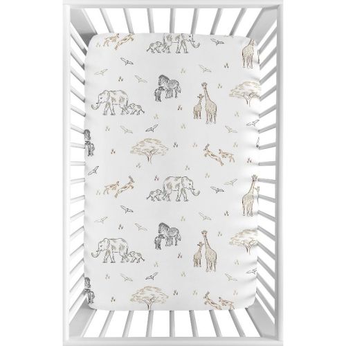 Sweet Jojo Designs Boy or Girl Gender Neutral Unisex Baby Fitted Mini Crib Sheet Serengeti Animals Taupe and White
