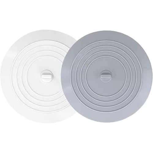 V-TOP Bathtub Drain Stopper 2 Pack, 5 inches Silicone Tub Stopper Shower Drain Cover, Bath Tub Plug Hair Stopper,Universal Flat Suction Renter Friendly Bath Accessories (White&Grey, 5 inch)