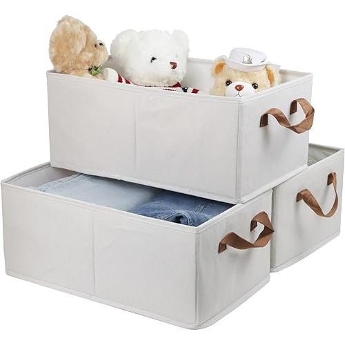 Pack of 3 Large Capacity Storage Bins Closet Organizer System, Sturdy Foldable Storage Boxes for Organizing Clothing, Sheets, Toys, Books - Shelf Organizer Shelves Basket Storage Bin