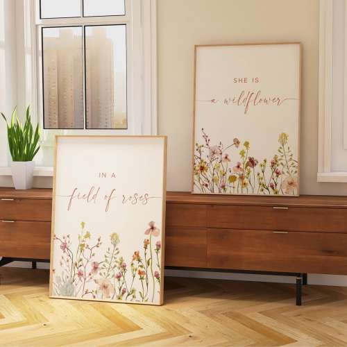 Nursery Wall Art for Baby Girl Room Flower Print In a Field of Roses Nursery Wildflower Print Set of 2 Nursery Wall Art Baby Shower Gift Set
