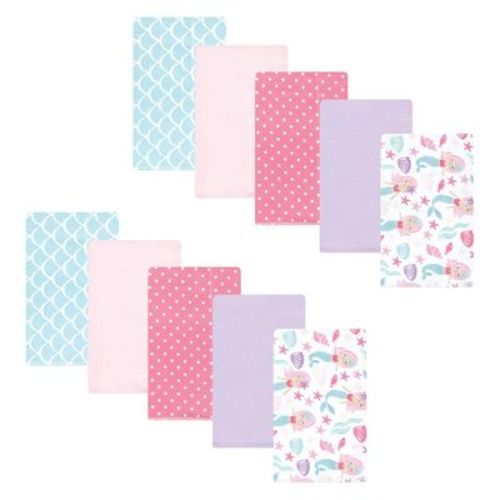 Hudson Baby Infant Girl Cotton Flannel Burp Cloths, Mermaid, One Size