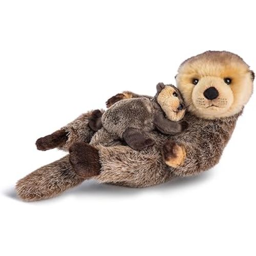 DEMDACO Momma Otter and Baby Brown and Tan 13 Inch Polyester Soft Plush Stuffed Animal