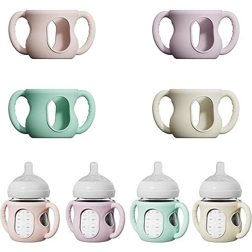 4 Pack Silicone Sleeves for Avent Natural Glass Bottles, Anti Breakage Bottle Holder with Handle, Compatible Philips Avent Glass Natural Bottle 4 oz, Not for Infant Use