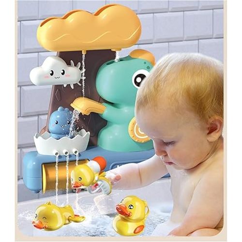 Baby Bath Toys for Toddlers, Dinosaur Waterfall and 3 Little Yellow Duck Set, Bath Time Toy Bathroom Wall Bathtub Tub Shower Kids Baby Infant Girls Boys Age 18months and up, Small