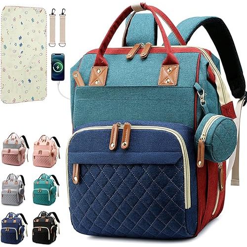 Diaper Bag Backpack Baby Bag, Baby Girl Boy Diaper Bag for Dad Mom with Pad, 16 Pockets, Pacifier Case, Large Diaper Bag Unisex for Travel (Colorful)