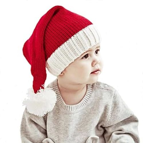 Christmas Santa Knit Hat for Kids Baby Beanie Winter Hat Family Matching Xmas Party Knitted Hat Red White