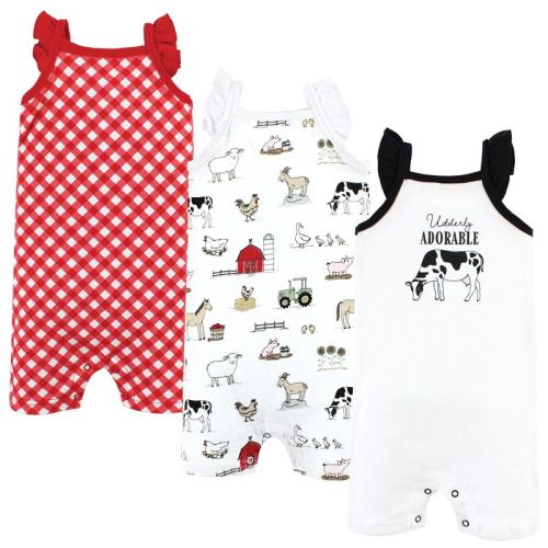 Hudson Baby Infant Girl Cotton Rompers, Udderly Adorable, 0-3 Months