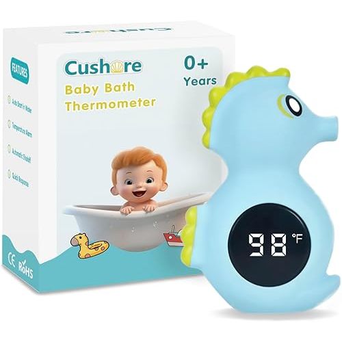 Baby Bath Thermometer Safety, Auto ON/Off Waterproof Bathtub Thermometer, Digital Shower Water Temperature Sensor, Bathtub Floating Toy, Seahorse