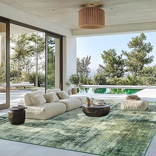 9x12 Area Rugs for Living Room Bedroom, Large Modern Abstract Washable Green Carpet Rug, Non-Slip Non-Shedding Indoor Floor Carpet for Dining Room, Home Office Decor