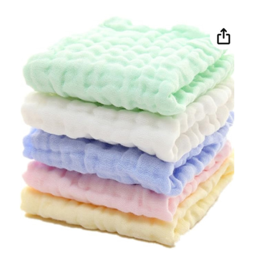 MUKIN Baby Washcloths - Natural Cotton Baby Wipes - Soft Newborn Face Towel and Washcloth for Sensitive Skin, Registry as Shower, 5 Pack 12x12 inches