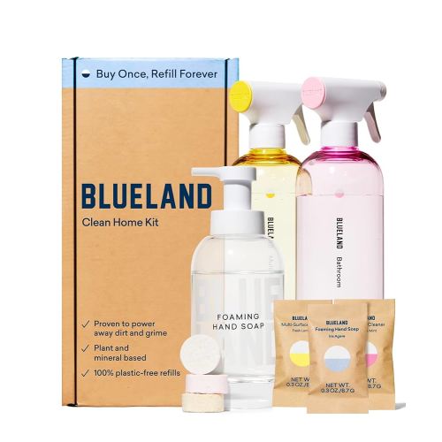 BLUELAND Clean Home Kit, 3 Reusable Bottles with 3 Tablets, Makes 1 Bottle Each of Foaming Hand Soap, Multi-surface Cleaner, Bathroom Cleaner