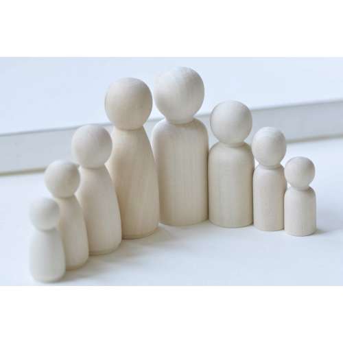 One Set of 8 Unfinished Solid Wood Peg Toy People Family Doll Bodies A1704