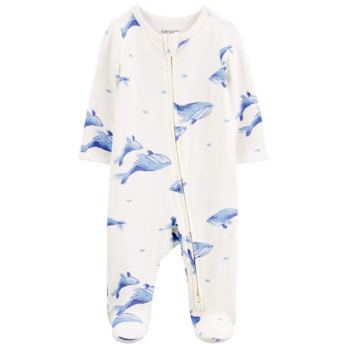 Baby Whale Print Zip-Up PurelySoft Sleep & Play Pajamas - Style,Ivory/Blue