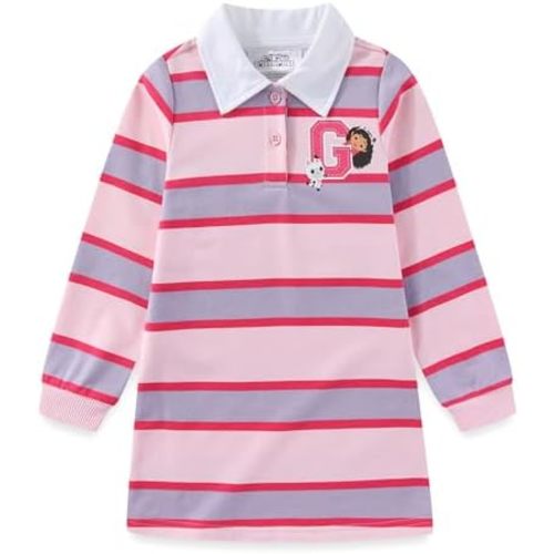 DREAMWORKS GABBY'S DOLLHOUSE Girls Long Sleeve Polo Rugby Dress for Toddler and Big Kids