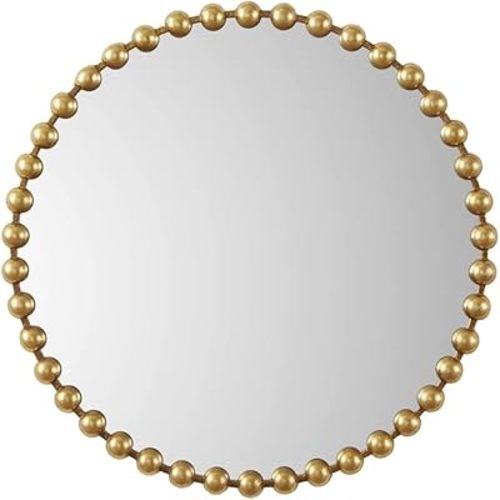 MADISON PARK SIGNATURE Wall Décor Marlowe Metal Spherical Frame Round Mirror for Living Room - Home Accent, Ready to Hang Bedroom Decoration, 36" Diameter, Gold