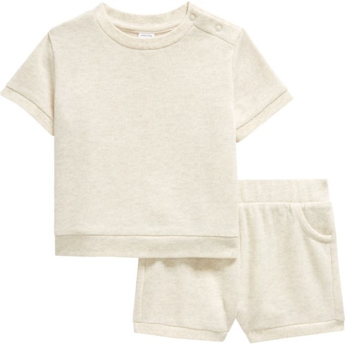 Baby Cozy Short Sleeve Top & Shorts Set, 6M, Beige Oatmeal Light Heather