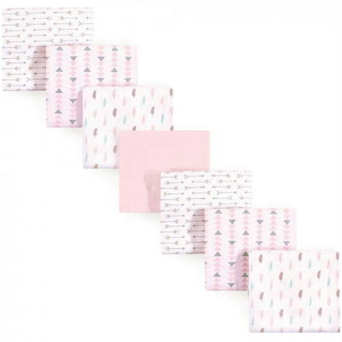 Luvable Friends 7-Pack Baby Girl Cotton Flannel Receiving Blankets, Girl Feathers, One Size